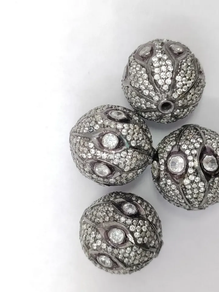 Polki Diamond Beads, Pave Beads, 8/10/12/14/16MM Round Ball Beads, 925 Sterling Silver Beads, Jewelry Beads, Polki Beads, Connector Beads
