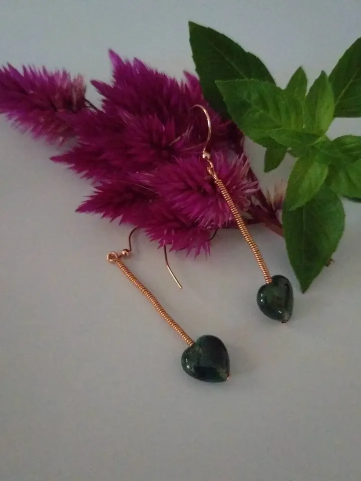 Copper earrings with musk agate copper earrings with moss agate