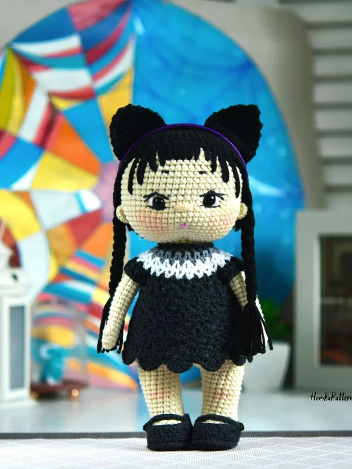 Wednesday doll,  witch doll pattern, pattern of a Wednesday Addams