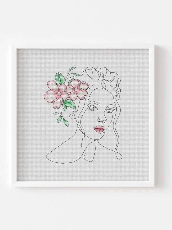 Female Cross Stitch Pattern, Line Cross Stitch Chart, Woman Cross Stitch Design Minimal Digital Format - PDF
