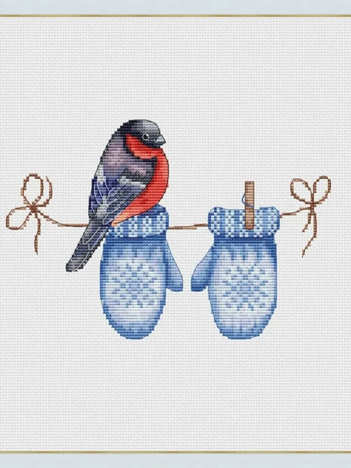 Bullfinch Winter Nature Cross Stitch Pattern, Bird Embroidery, Digital Christmas Cross Stitch Chart, PDF Cross Stitch Pattern