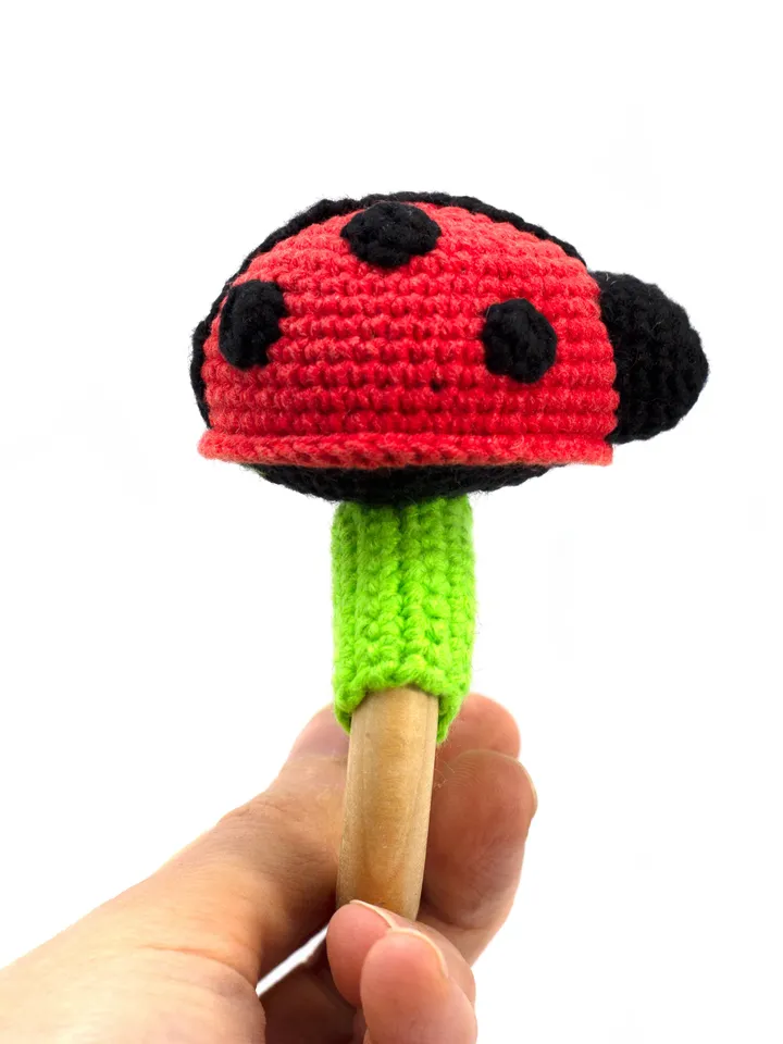 Crochet ladybug teether pattern PDF insect toys organic baby toys teether wooden amigurumi pattern gift for newborn baby
