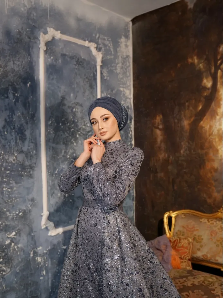 AHUNARE HIJAB - Versica Navy Blue Peplum Wedding Dress, Muslim Evening Gown, Nikah, Islamic Wedding, Engagement, Bridesmaid,