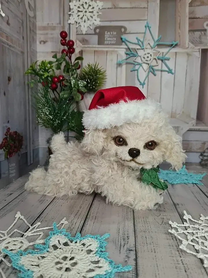 Christmas dog gift Stuffed dog Plush puppy in a red hat