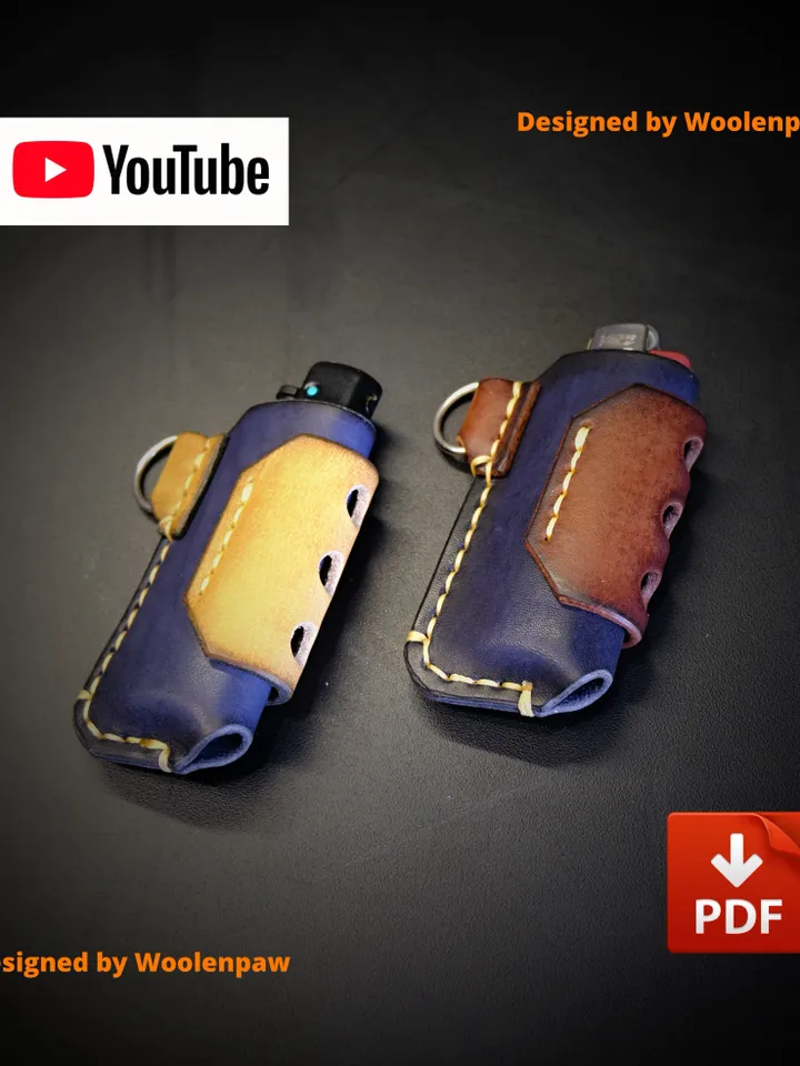 Leather pattern - Cricket lighter pouch - trinket / Two variations / Designed by Woolenpaw