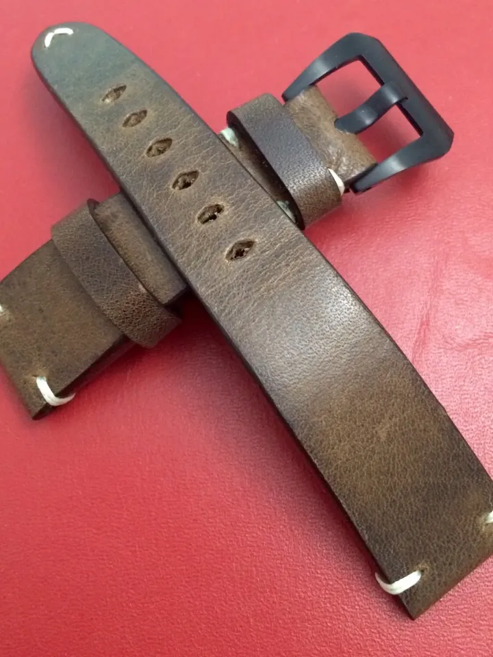 Watch Straps 22mm in Vintage Brown Genuine Leather with 20mm Black Watch Buckle, 20mm Personalise Wrist Watch Band, Anniversary gift ideas