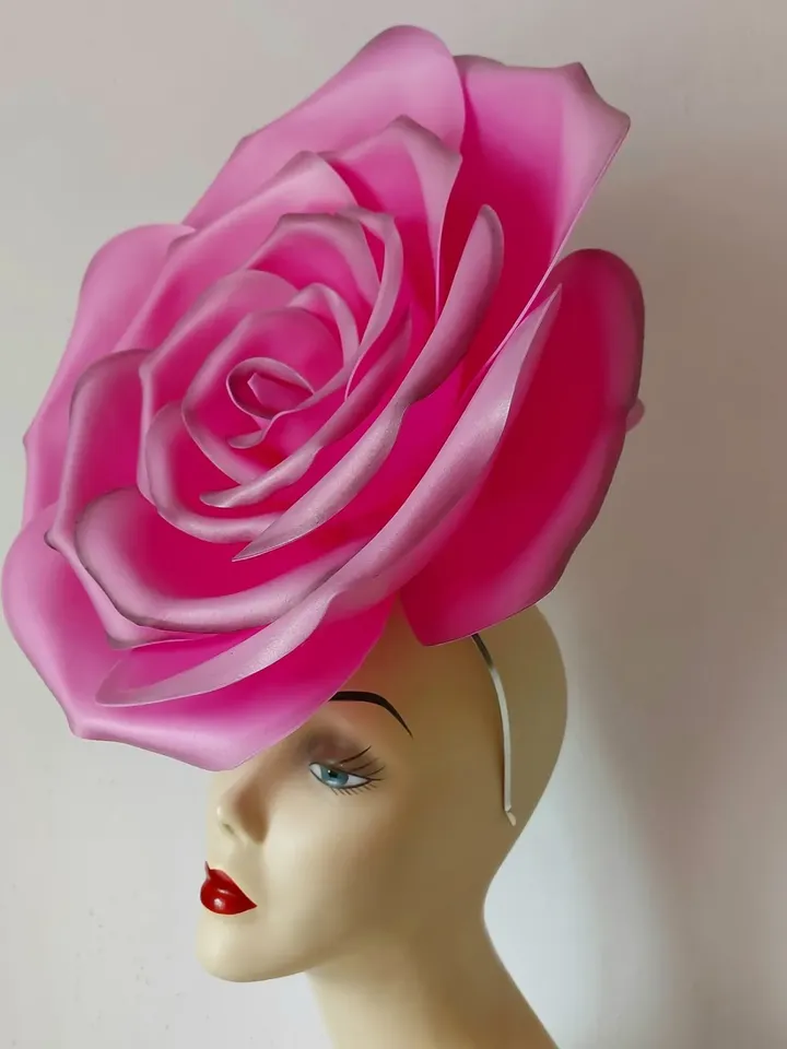 Giant pink rose Kentucky Derby Hat Wedding Flower Headdress, Bridal headpiece, Church Hat, Horse Racing, Barbie party