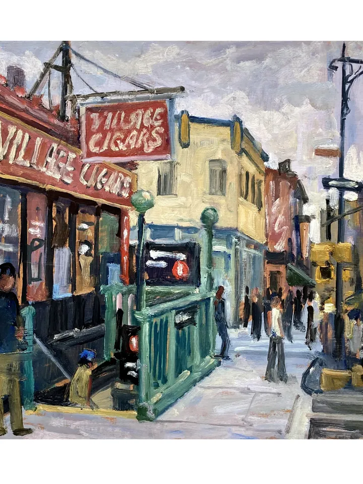 Village Cigars/West Village/NYC- Original New York Cityscape Painting, 10x10 Oil on Panel, Contemporary Impressionist Fine Art
