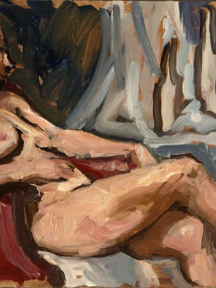 Figure Painting - Female Nude Reclining - 8x12 Oil on Panel, Contemporary Figurative Painting, Signed Original