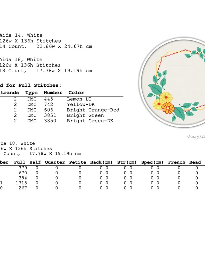 Cross Stitch Pattern Flower. Wreath cross stitch pattern. Flower frame cross stitch.