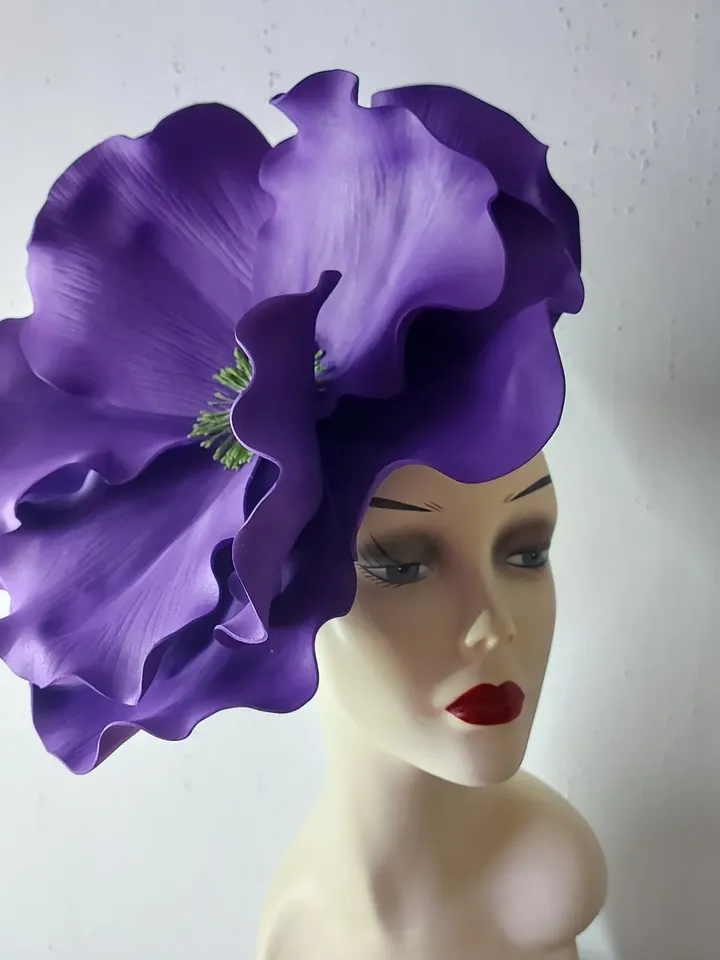Giant purple fascinator Kentucky Derby Hat Wedding Headdress, Bridal headpiece Floral Hair Accessory Occasion hats