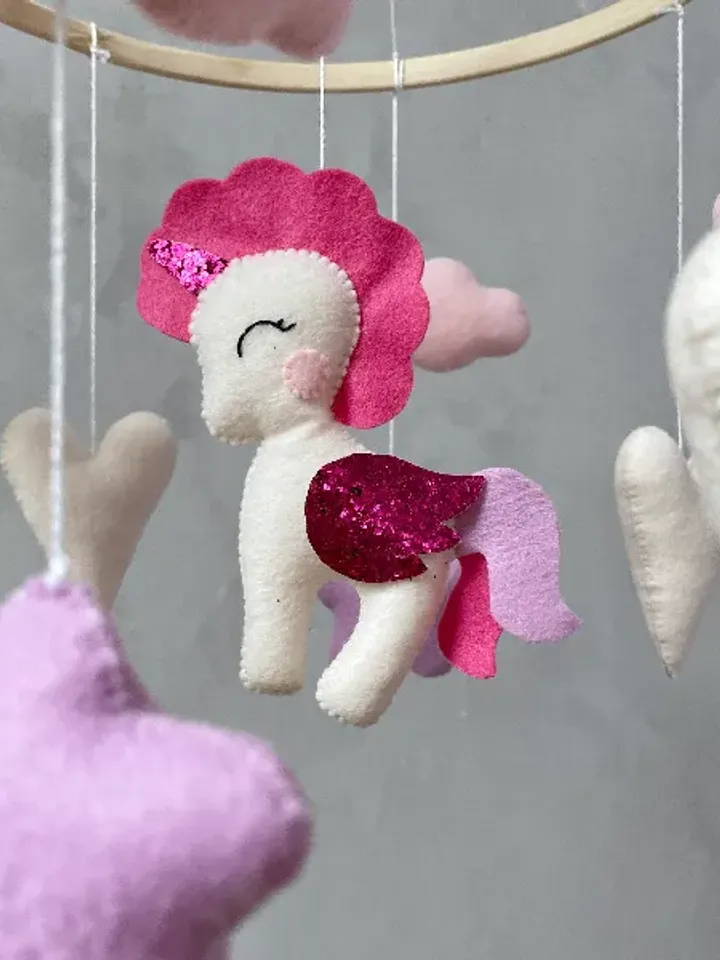 Pink unicorn baby girl crib mobile. Rainbow baby mobile girl. Rainbow unicorn nursery decor girl