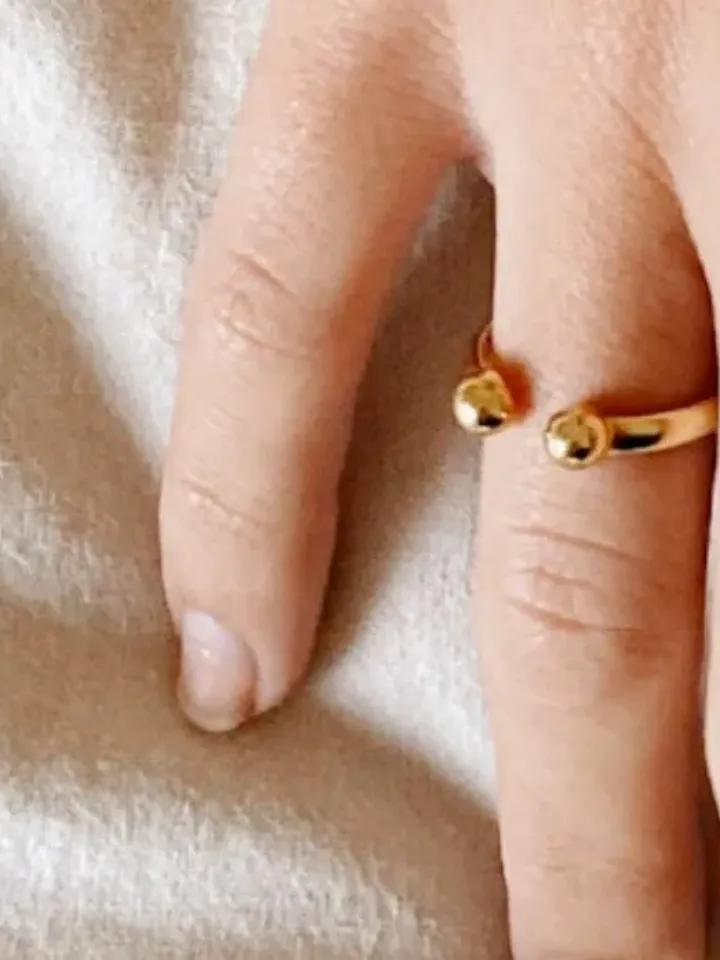 Open Simple Ball Ring Minimalist Rose Gold Silver, Wraparound Stacking Dainty Boho Thumb Midi Ring Adjustable, Double Dot Minimal Jewelry