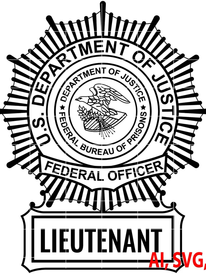 Lieutenant Badge, Department of Justice Lieutenant Federal Officer Badge, Logo, Seal, Custom, Ai, Vector, SVG, DXF, PNG, Digital