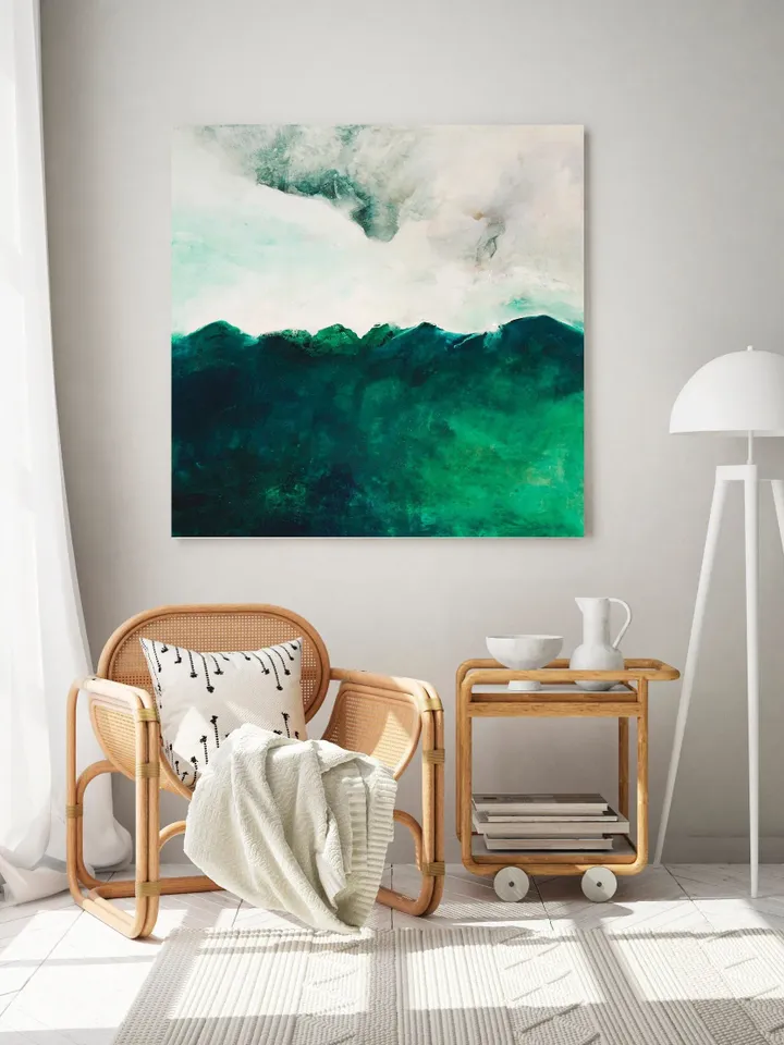 Mountain Wall Art on Canvas, Original Landscape Painting, Textured Mountain Painting, Abstract Landscape Painting, Green Landscape Art