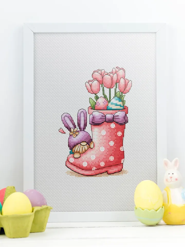 Happy Easter Cross Stitch Pattern PDF, Easter Flowers Cross Stitch Pattern, Easter Eggs Cross Stitch Pattern, Spring Cross Stitch