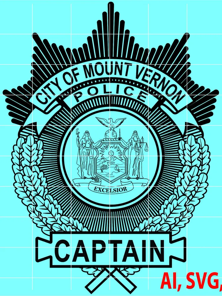Police Badge, City of Mount Vernon Police Captain Badge, Logo, Seal, Custom, Ai, Vector, SVG, DXF, PNG, Digital