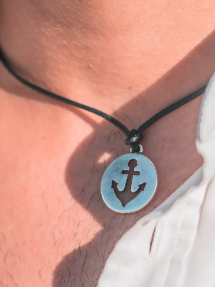 Silver Anchor Necklace for Men | Customized Leather Necklace with Anchor Pendant | Nautical/Sailor Gift for Him | Refuse To Sink Jewelry