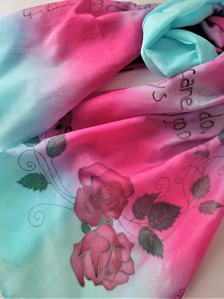 Hand painted scarf Literary scarf Quote silk scarf Silk cotton blend scarf