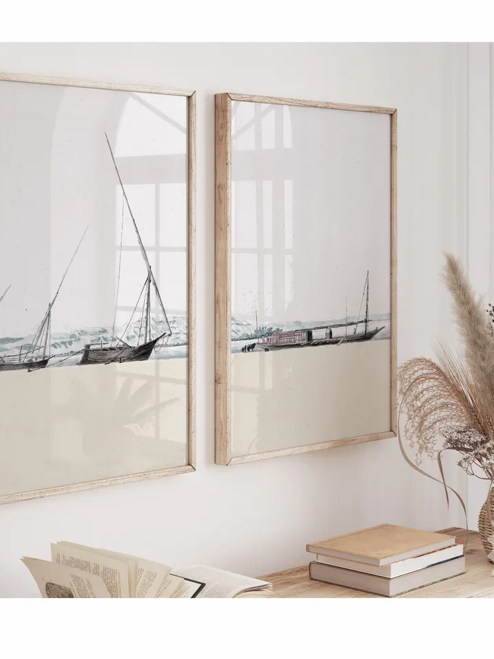 Vintage Diptych Coastal Set of 2 Prints, Muted Watercolor Painting, Printable Wall Art, Downloadable Minimalist | 71
