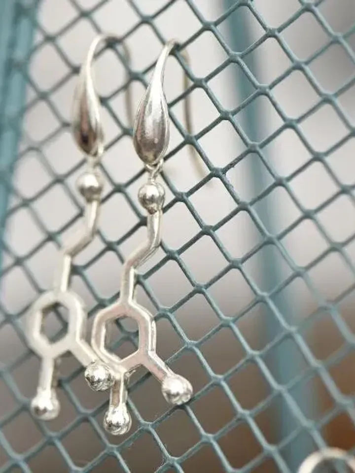 Sterling Silver Dopamine Molecule Earrings