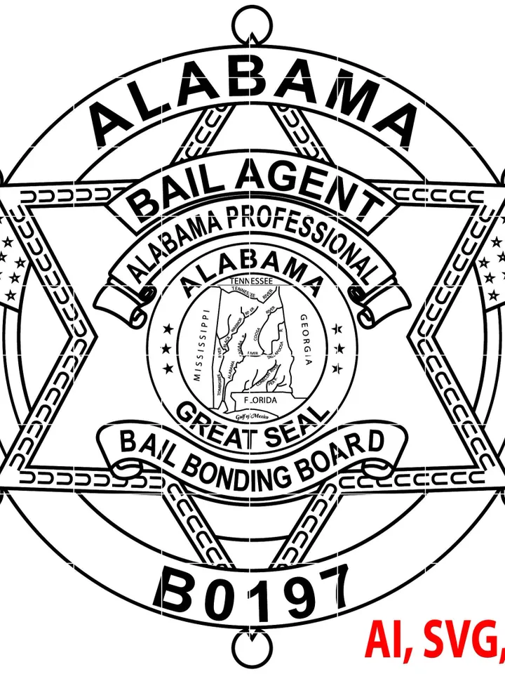 Alabama Bail Bonding Board Bail Agent Badge, Logo, Seal, Custom, Ai, Vector, SVG, DXF, PNG, Digital