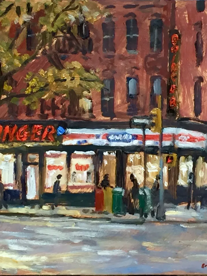 New York City Night Scene Painting -Gringer Appliance/NYC- 8x10 Oil on Panel, Impressionist Nocturne, Signed Original East Village Cityscape