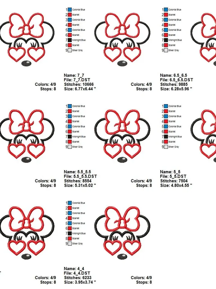 Mouse with glasses Mouse with red Heart Birthday mouse Mouse design for t-shirts Design applique for Machine Embroidery