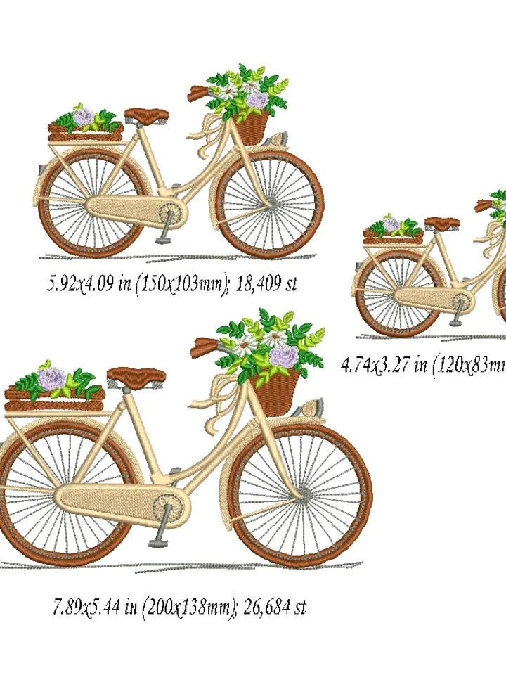 Floral Bicycle machine embroidery deisgn