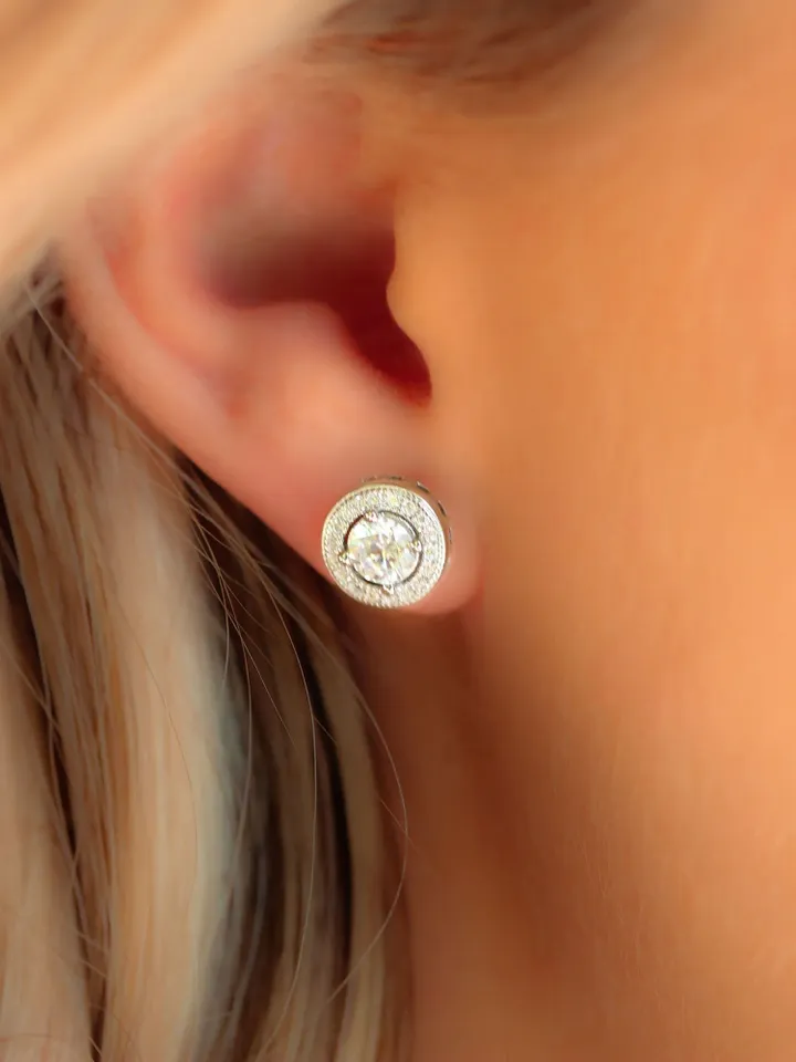 ROUND CUT EARRING | Round Cut Halo Diamond Wedding Stud Earrings | 14k Solid Gold Simulated Diamond Stud Earring | Women Gold Earrings