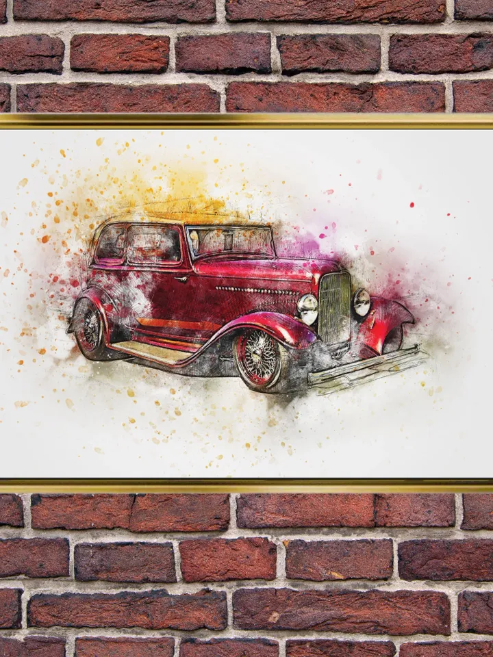 CLASSIC CAR Print on Canvas , Floating Frame Option, Modern Wall Art, Extra Large Canvas Wall Art