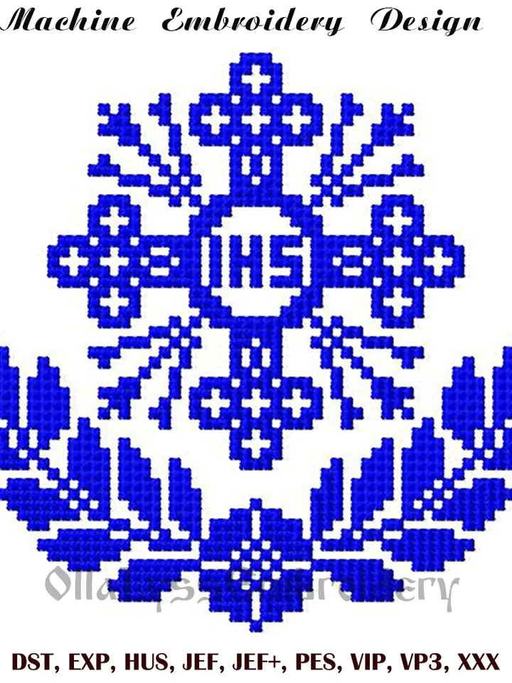 Christian cross with floral border machine embroidery design