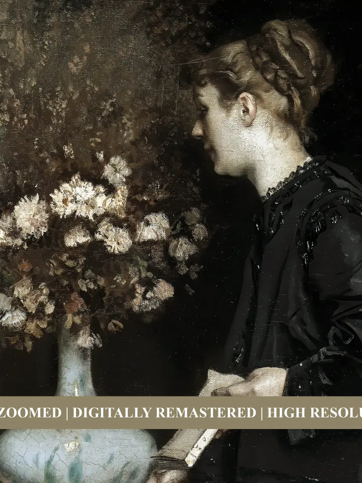 Dark Antique Oil Painting Woman Portrait, French Decor Vintage Printable Wall Art, Digital Downloadable | 54
