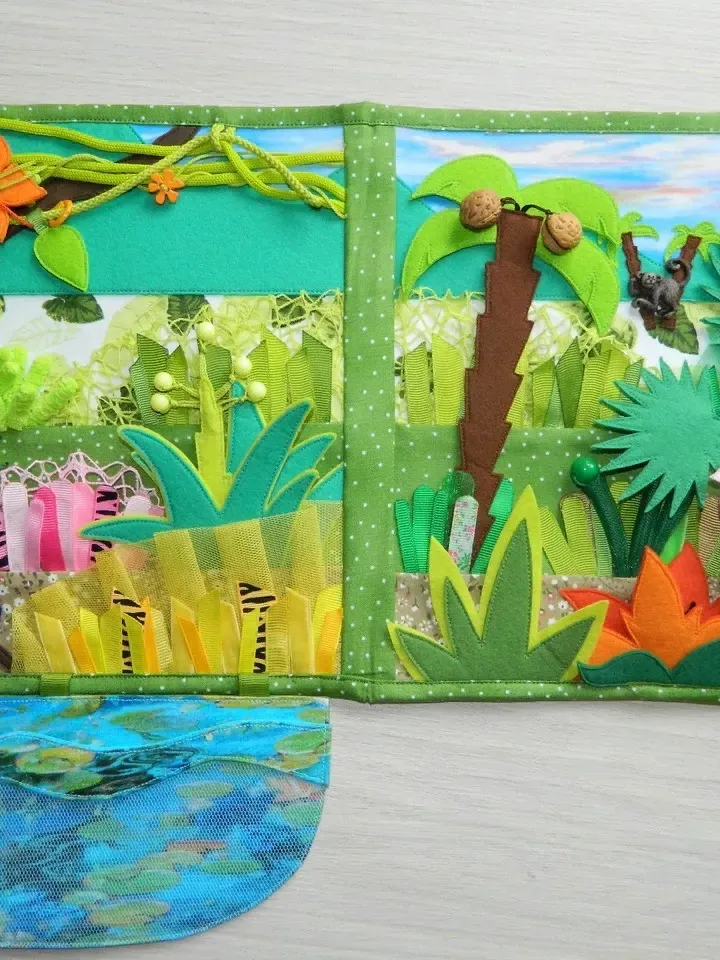 Jungle, Wildlife and Animals, Montessori Activity Book, Jungle Animals, Educational Toy Set, Felt Wild Animal