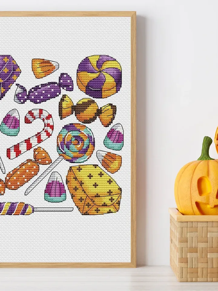 Halloween Cross Stitch Pattern, PDF Instant Download, Halloween Candy Pattern, Cross Stitch Embroidery, Halloween Candy Cross Stitch