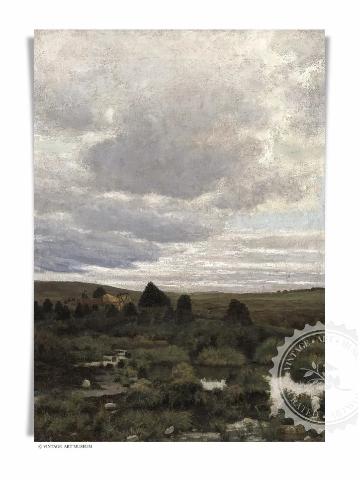 Dark Green Tonal Landscape, Vintage Painting, Printable Decor, Digital Download Wall Art | 405