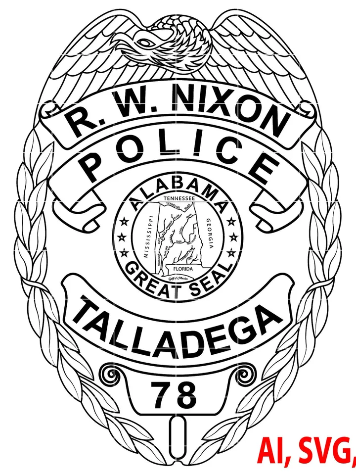 Alabama Talladega Police Badge, Logo, Seal, Custom, Ai, Vector, SVG, DXF, PNG, Digital