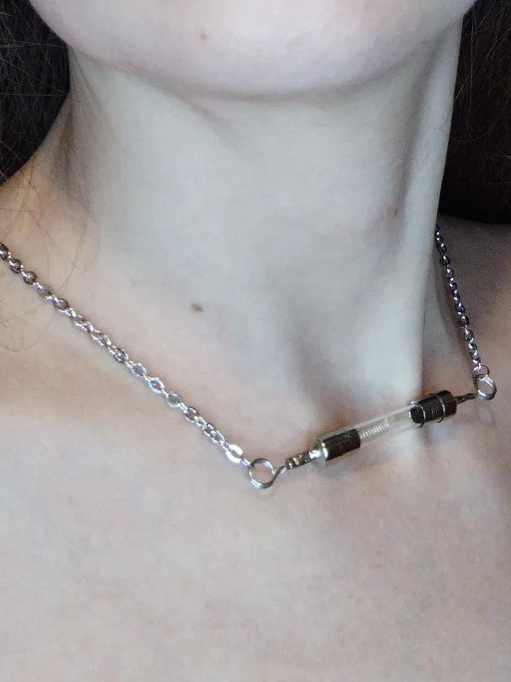 Glass vacuum tube necklace recycled Biomechanical choker Steampunk necklace unisex