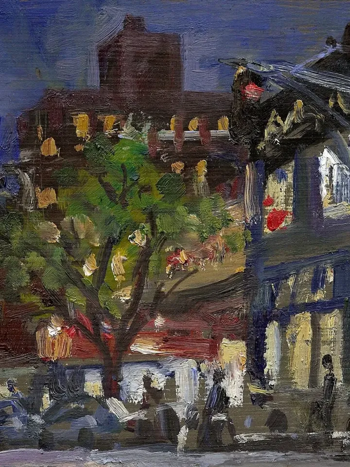 Small NYC Night Scene Painting -Inwood Nocturne- 5x7 Oil on Panel, New York Impressionist Plein Air Fine Art, Signed Original