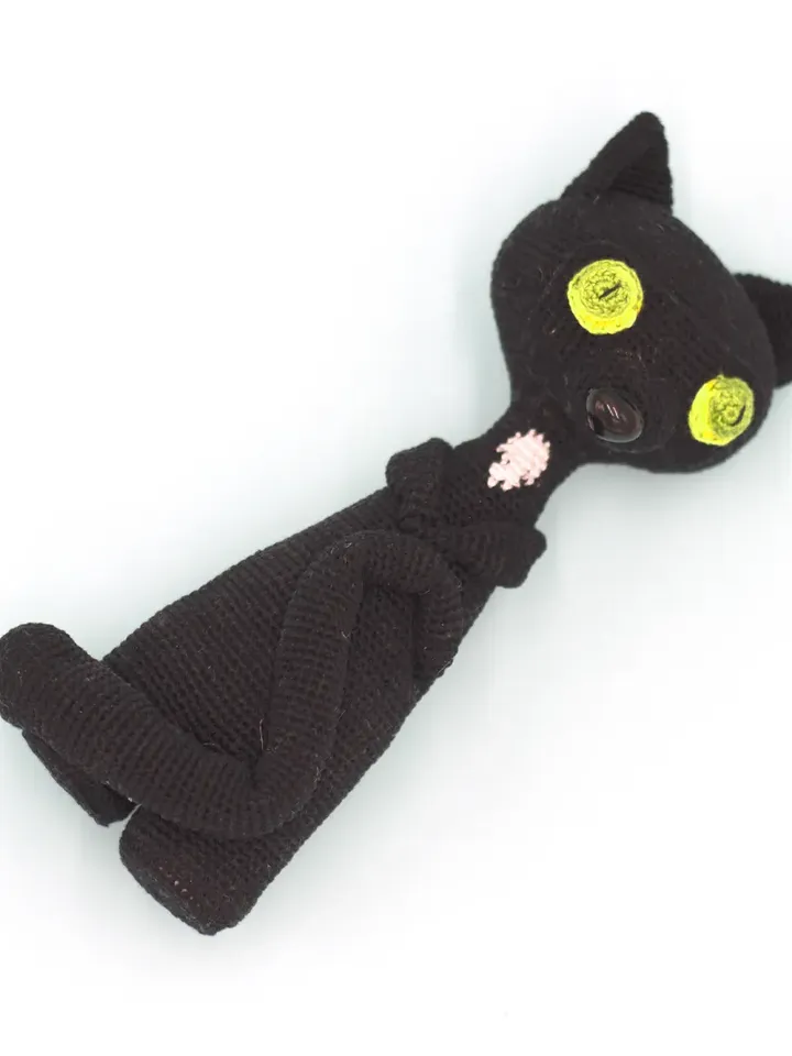 Black cat toy figurine, black plush cat, Halloween decor, soft animal toy, cat doll, organic toy, Halloween gift