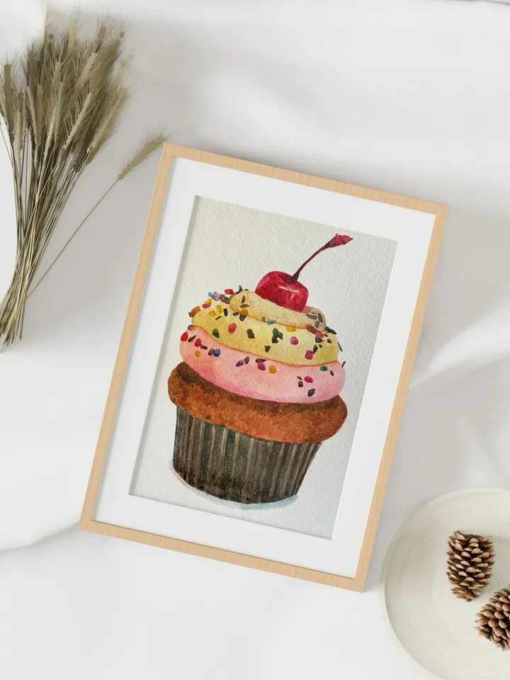Cupcake painting - Hand made decorative,original watercolor painting,wall art