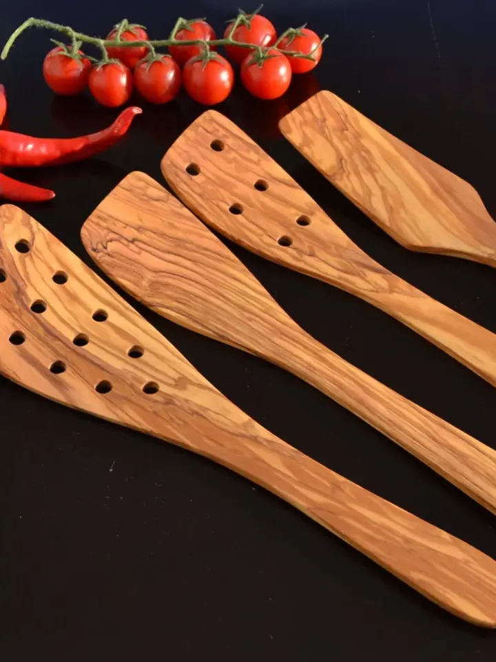 Olive Wood Utensils Handmade- Lot of 4 different Spatulas handcrafted in Albania