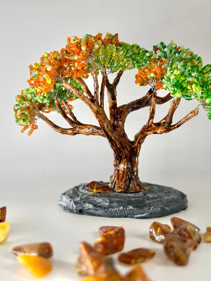 Handmade artificial bonsai with amber