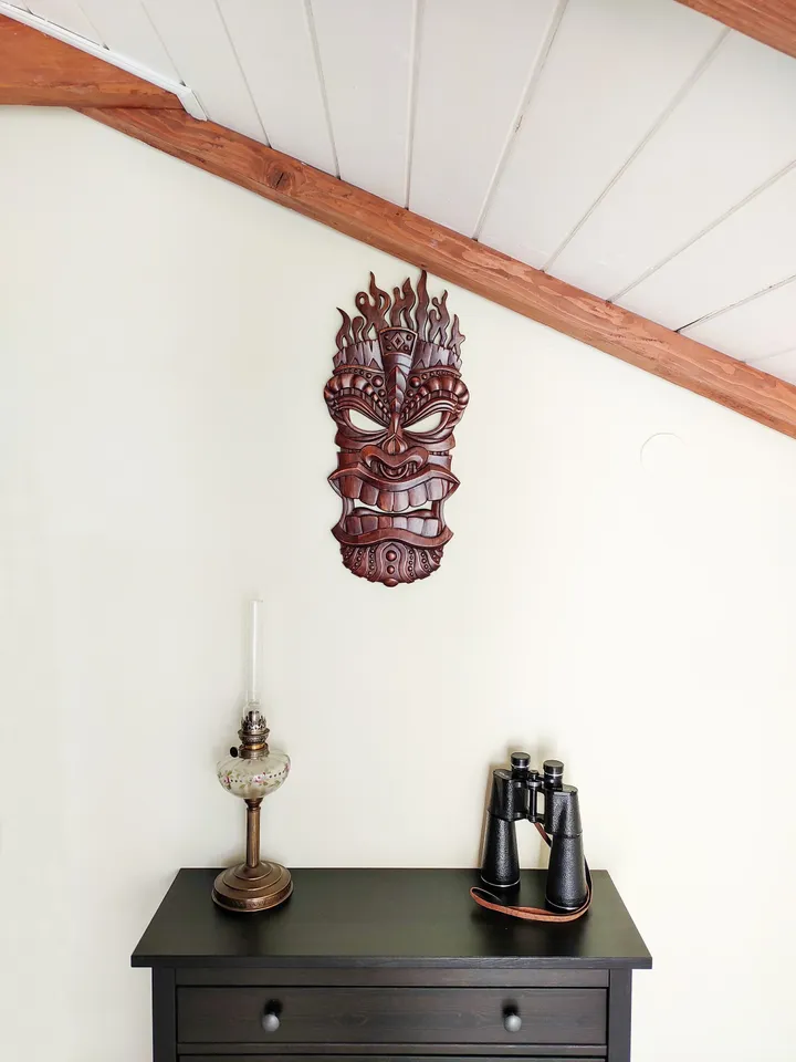 Wood mask wall art, wood tribal mask, tiki mask wood, carved wood mask, african wood mask, wall decor, wall panel, wooden wall panel