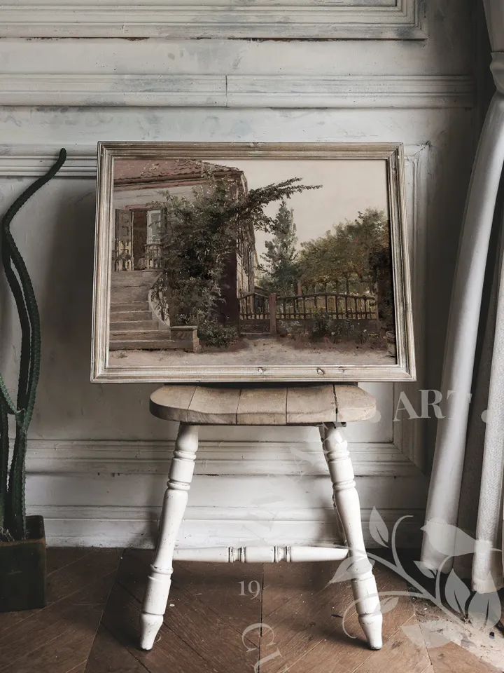 Neutral Cottage Vintage Print, Farmhouse Landscape Painting, PRINTABLE Cottage Core Decor, Digital Downloadable | 50