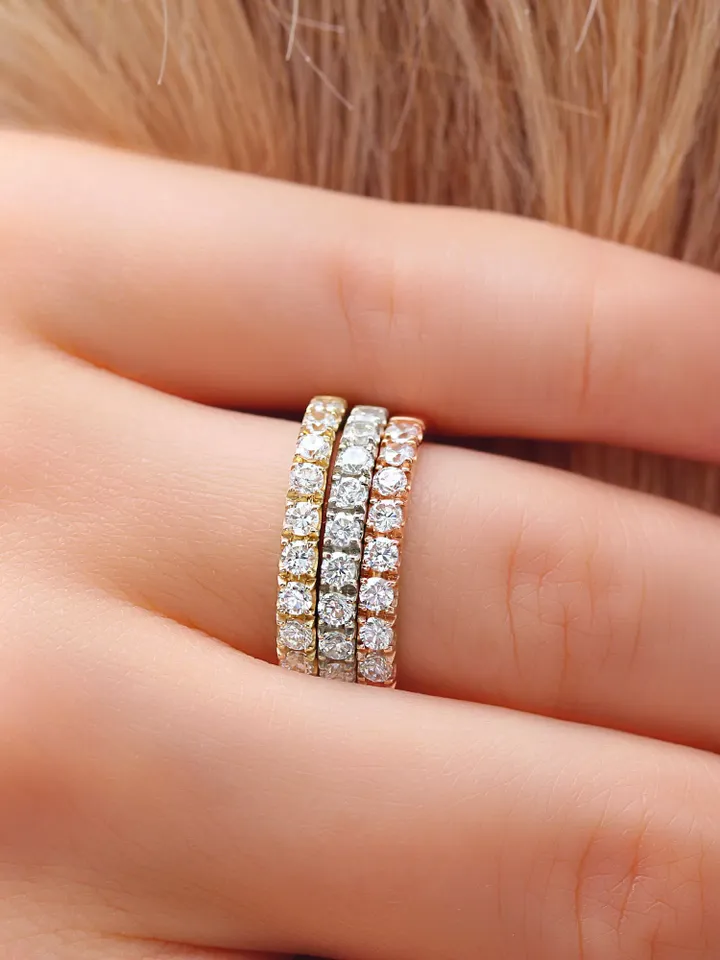 WEDDING RING SET | Moissanite Diamond Three Ring Band Set | Eternity Infinity Gold Ring | Handmade Stacking Women Wedding Gold Ring Band