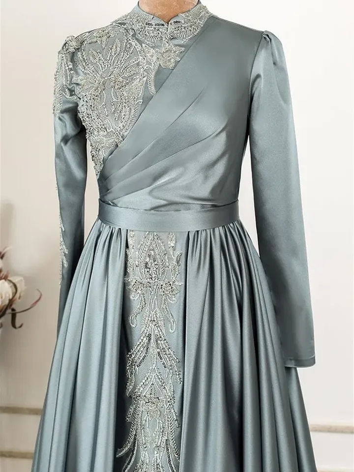 AHUNARE HIJAB - Hürrem Mint Embroidered Wedding Dress, Muslim Evening Gown, Nikah, Islamic Wedding, Engagement, Bridesmaid,