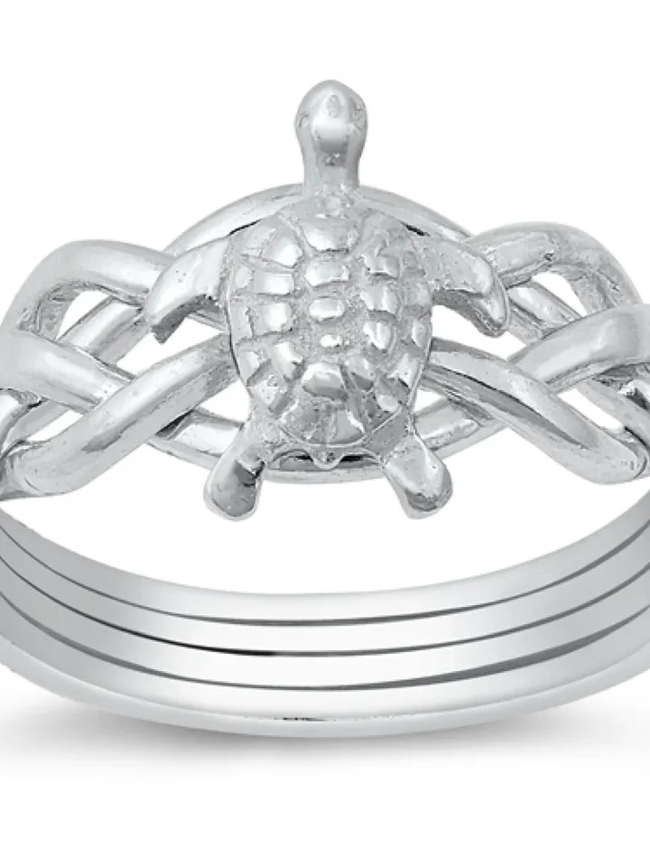 Sterling Silver Turtle Puzzle ring, Thumb Ring, Ring for Women, 4 piece puzzle ring,  Puzzle ring for men or women sizes 6 7 8, 9 10, 11 12