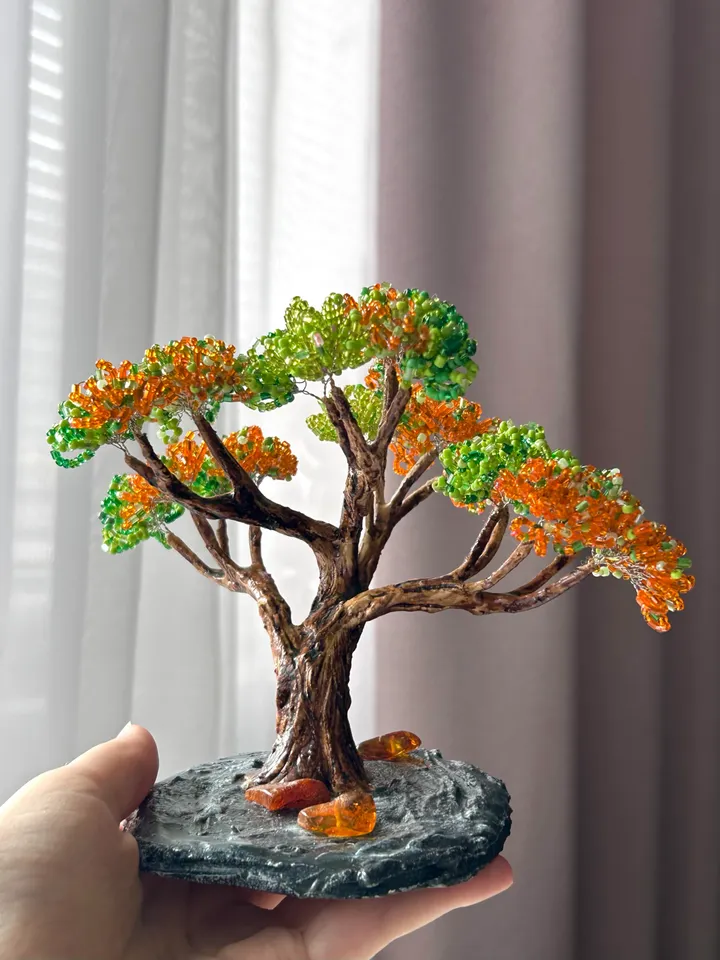 Handmade artificial bonsai with amber