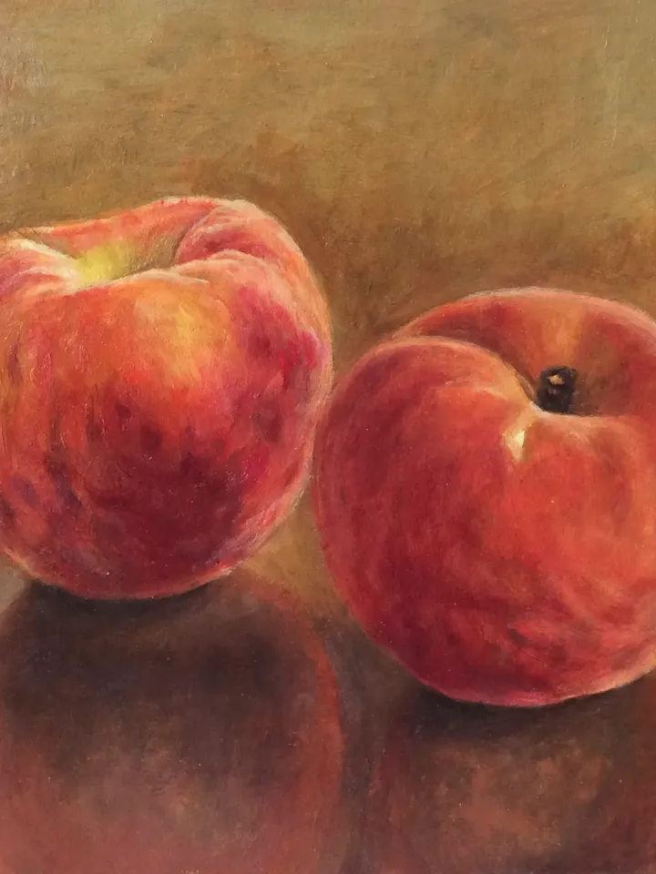 "Peaches" fruit oil painting still life original wall art picture small